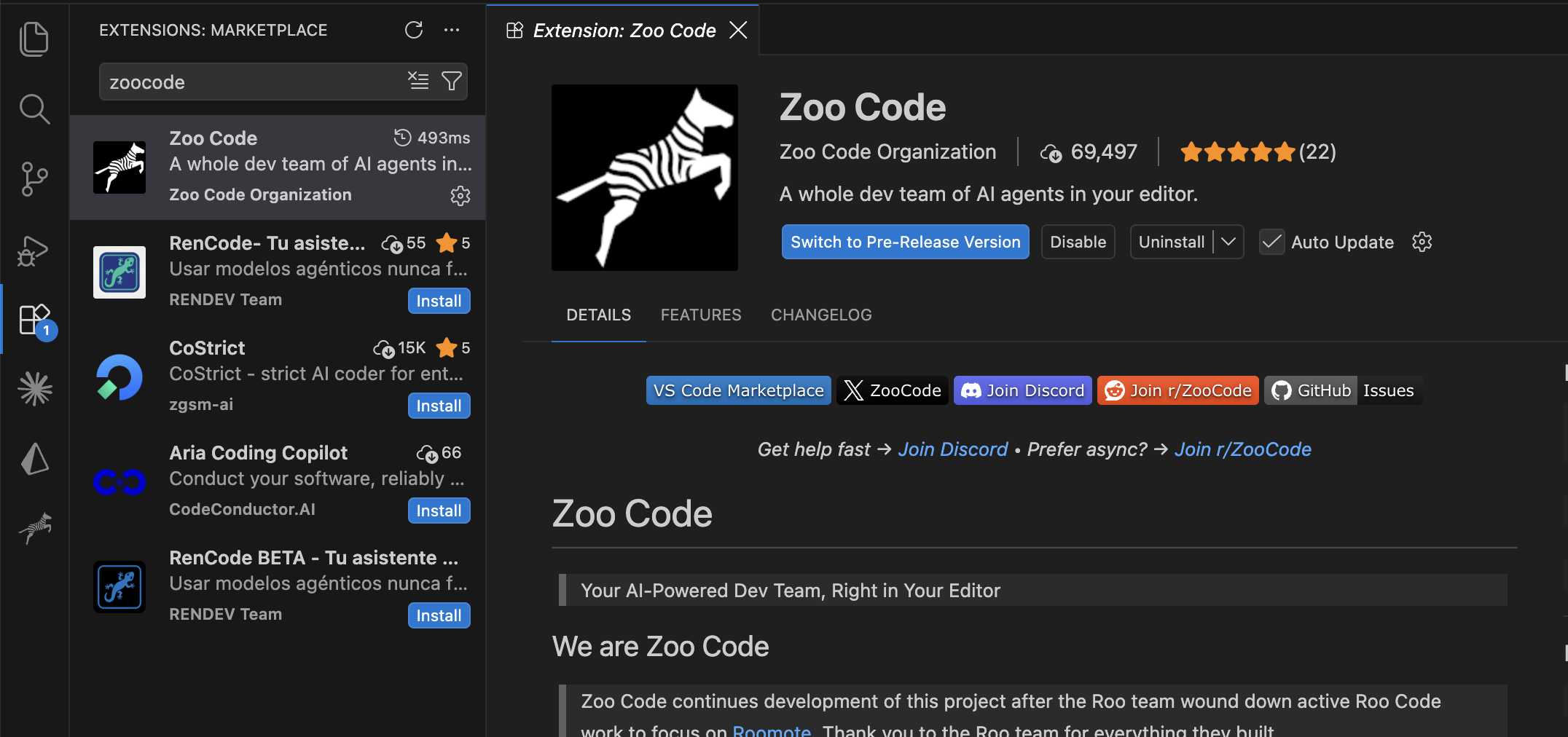 Zoo Code extension in VS Marketplace